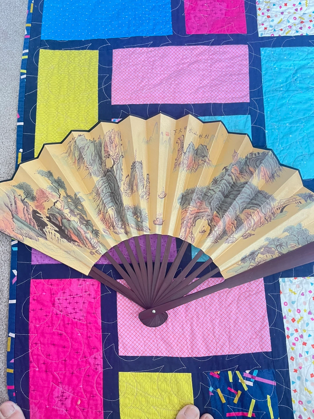 Decorative Folding Fan with Mountain Scene - photo 2