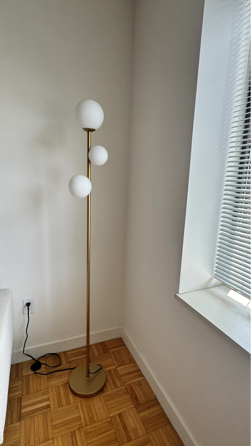 Gold Floor Lamp with 3 Frosted Globe Lights