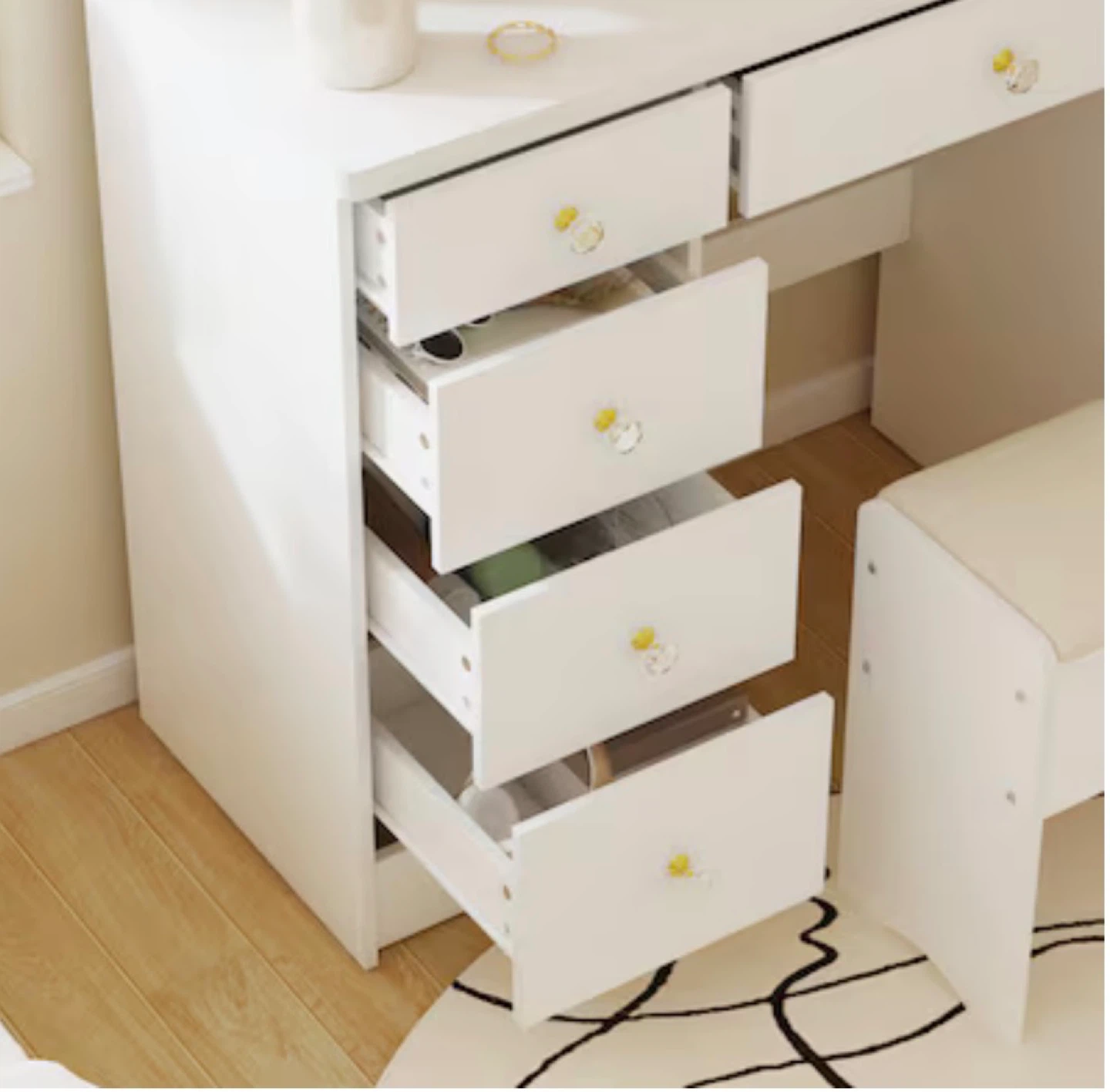 White Vanity Desk with Lighted Mirror and Storage Shelves - photo 3