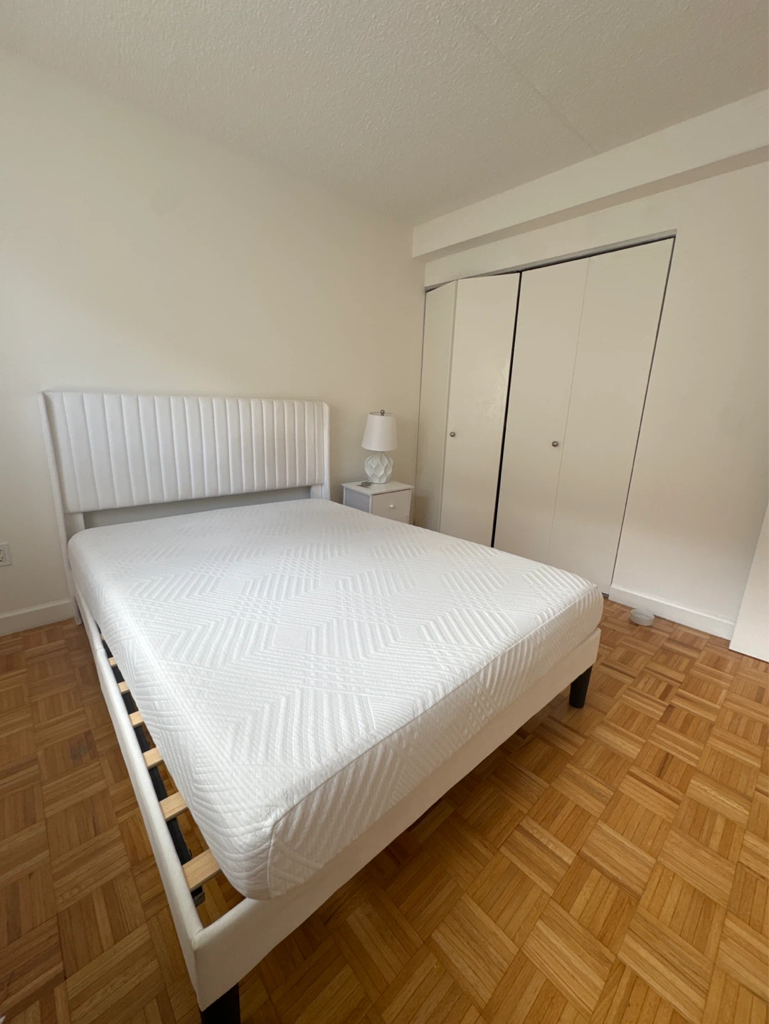 White Queen Size Bed Frame with Headboard + mattress