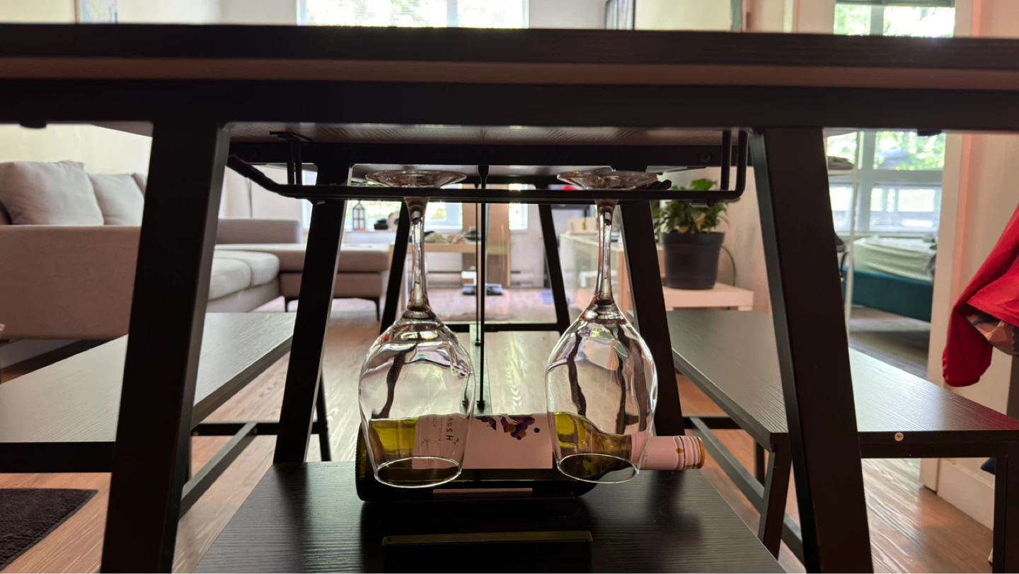 Black Dining Table with Two Benches
