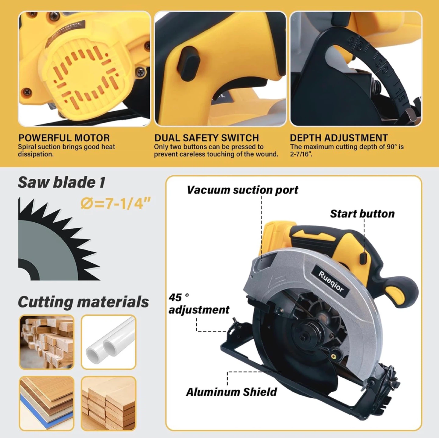 Rueqior Cordless Circular Saw 7-1/4 Inch - photo 3
