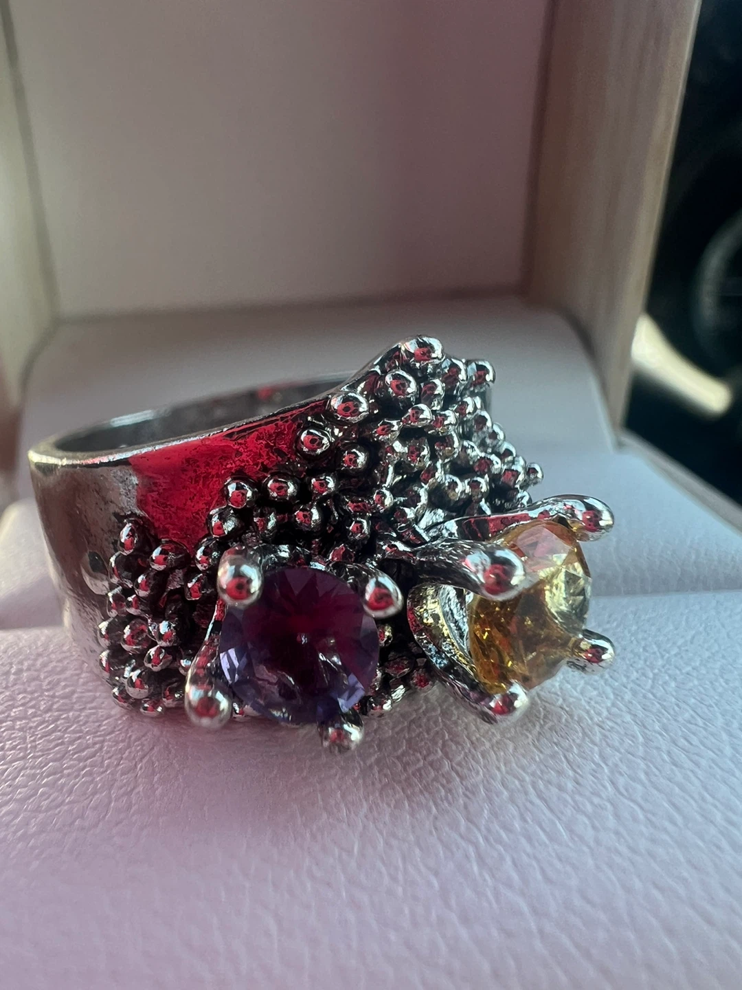 925 silver Ring with amethyst and citrine