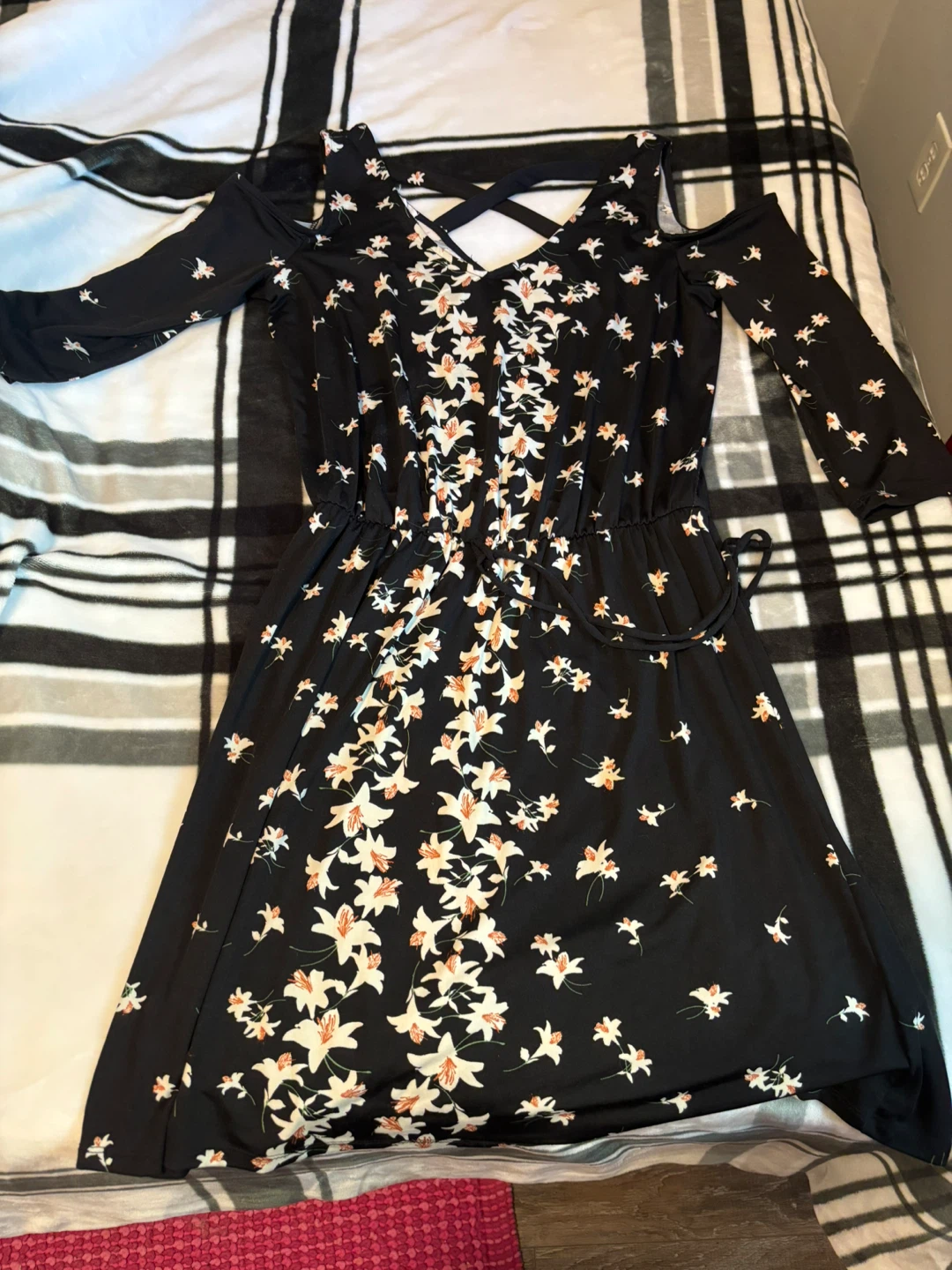 Maurices Black Floral Cold Shoulder Dress
