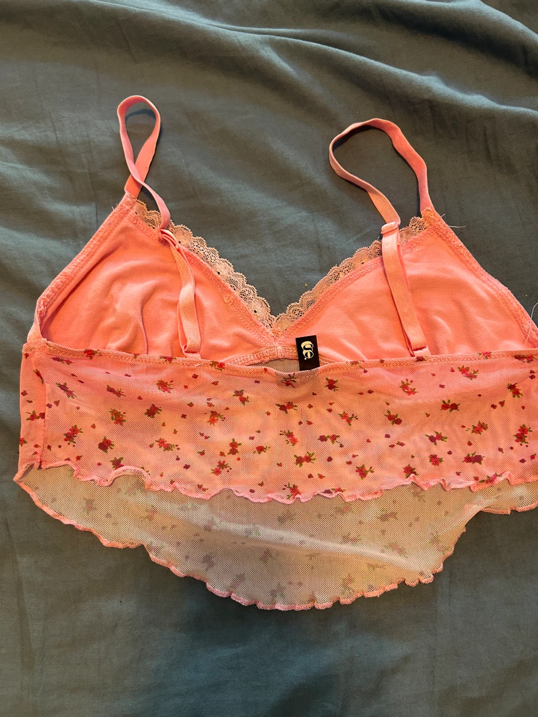 Pink Floral Mesh Crop Top - photo 2