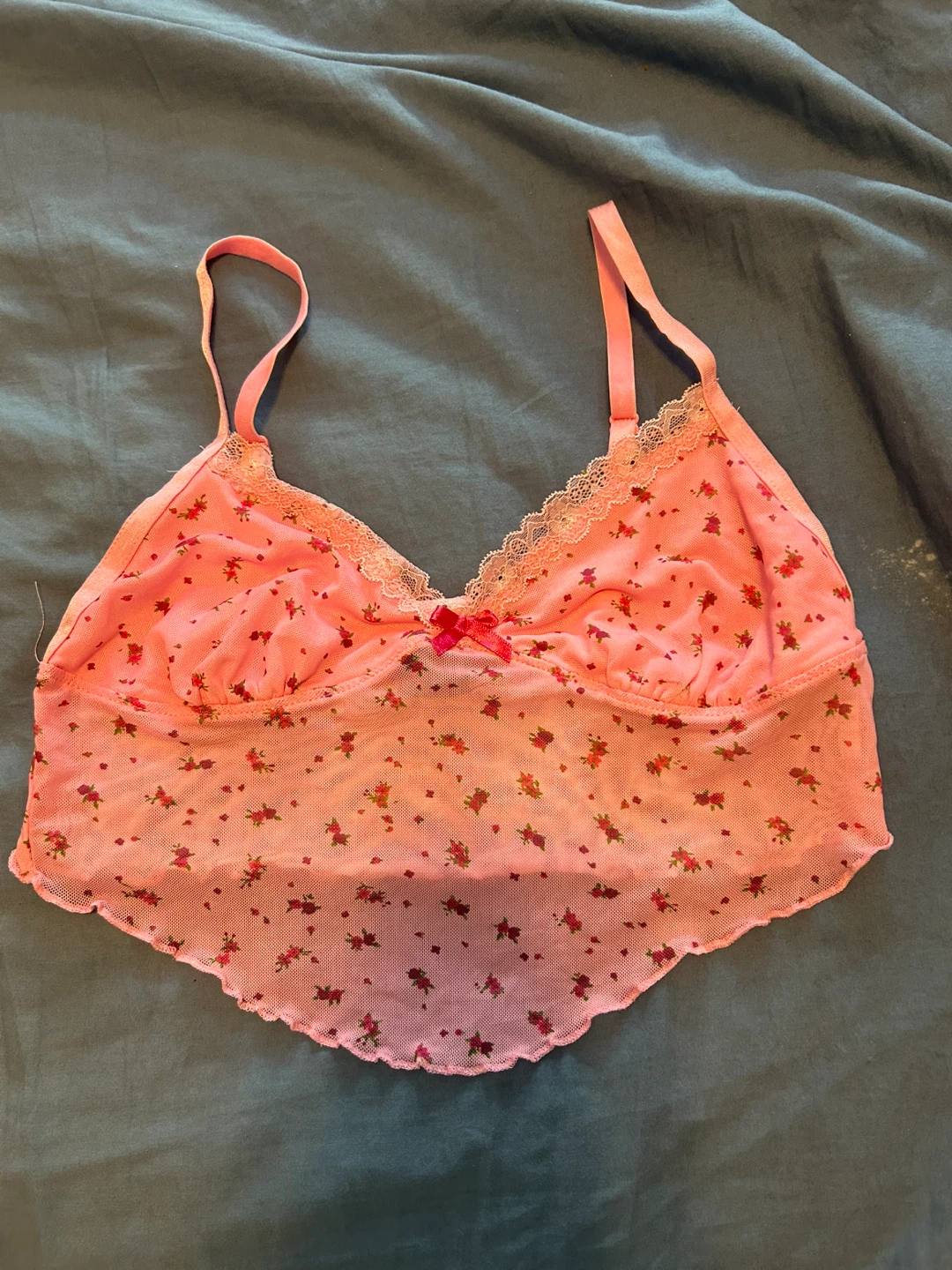 Pink Floral Mesh Crop Top