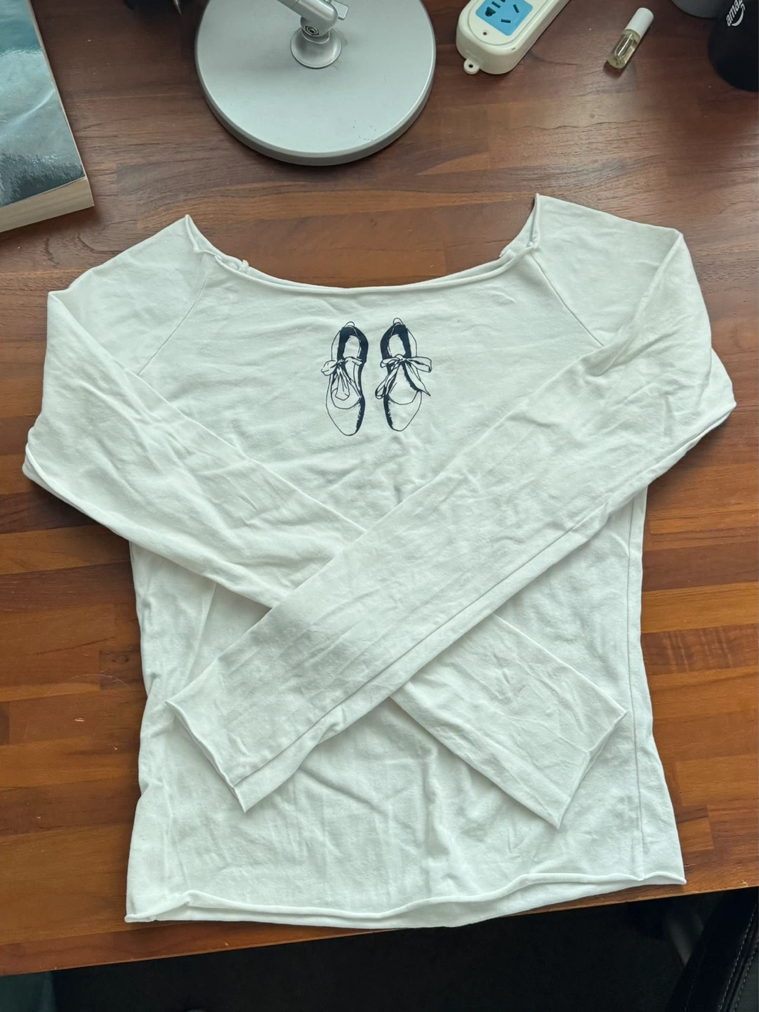 Brandy White Long Sleeve T-Shirt with Ballet Shoes Graphic