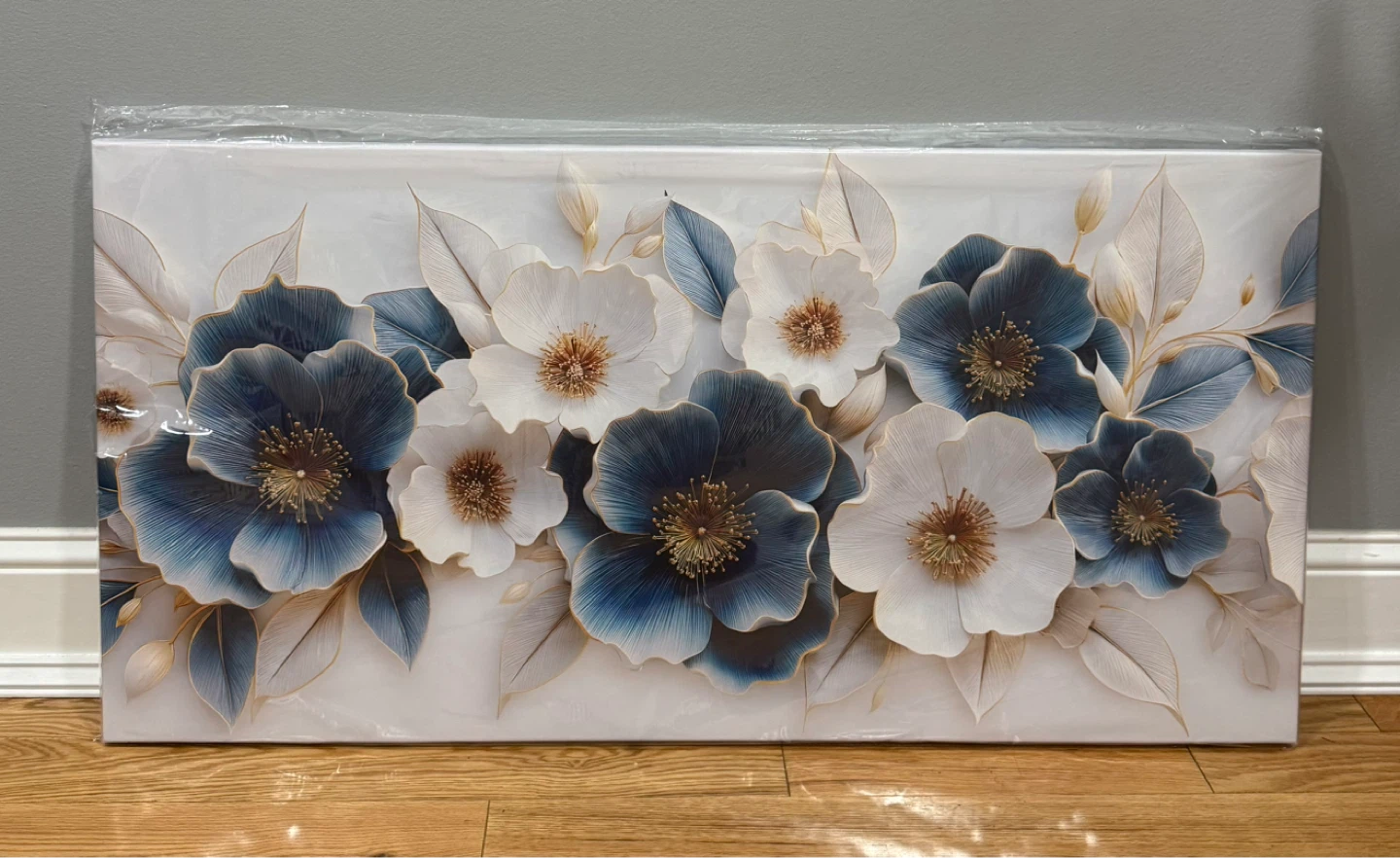 Large Canvas Wall Art - Blue Floral