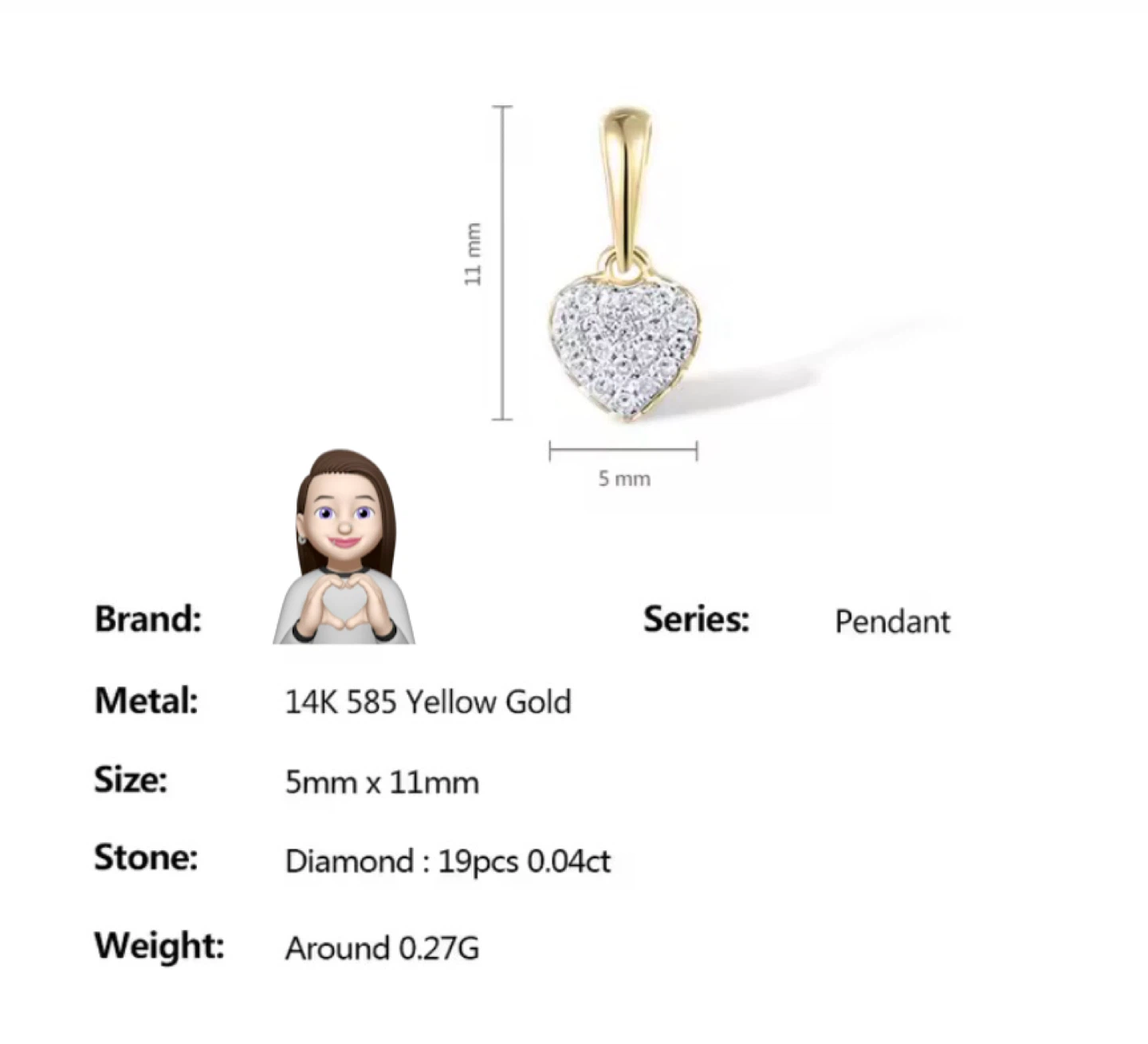 14K Yellow Gold Diamond Heart Pendant - photo 2