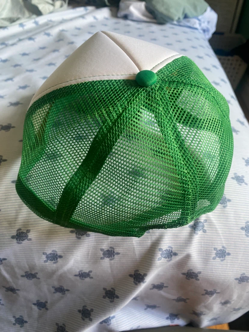 Green & White Trucker Hat with Smiley Face Design - photo 2