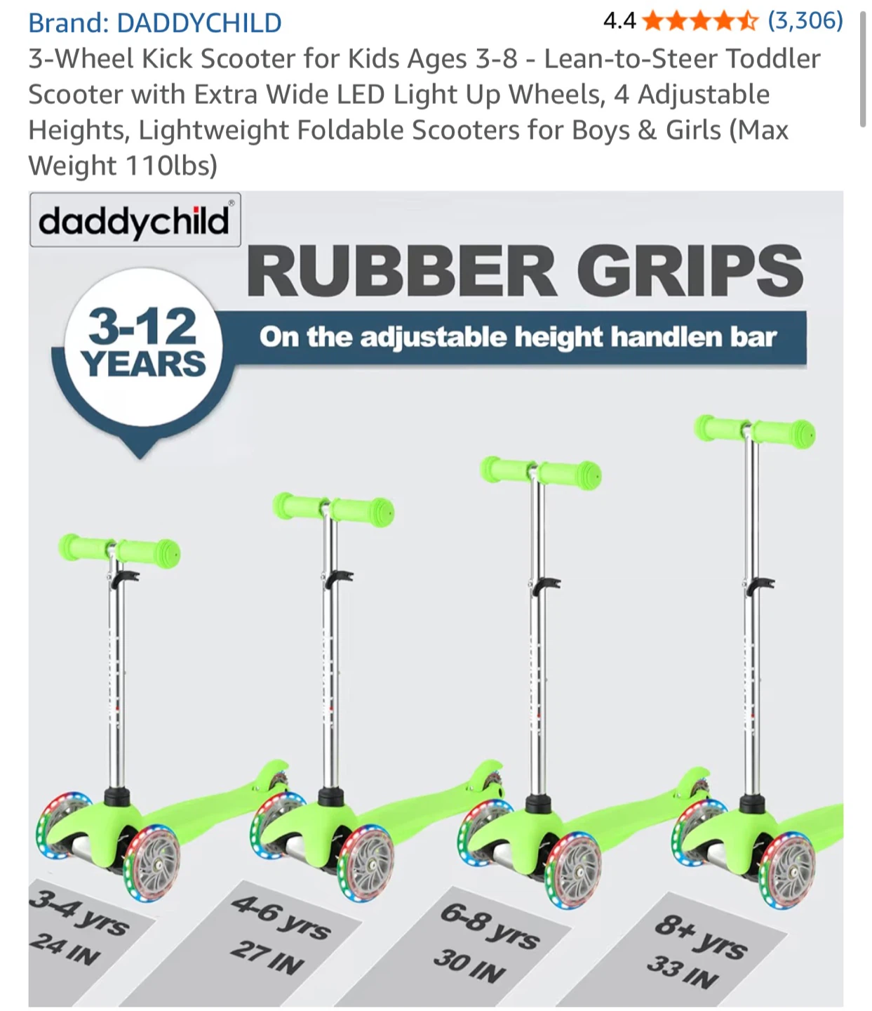 DaddyChild 3-Wheel Kick Scooter for Kids