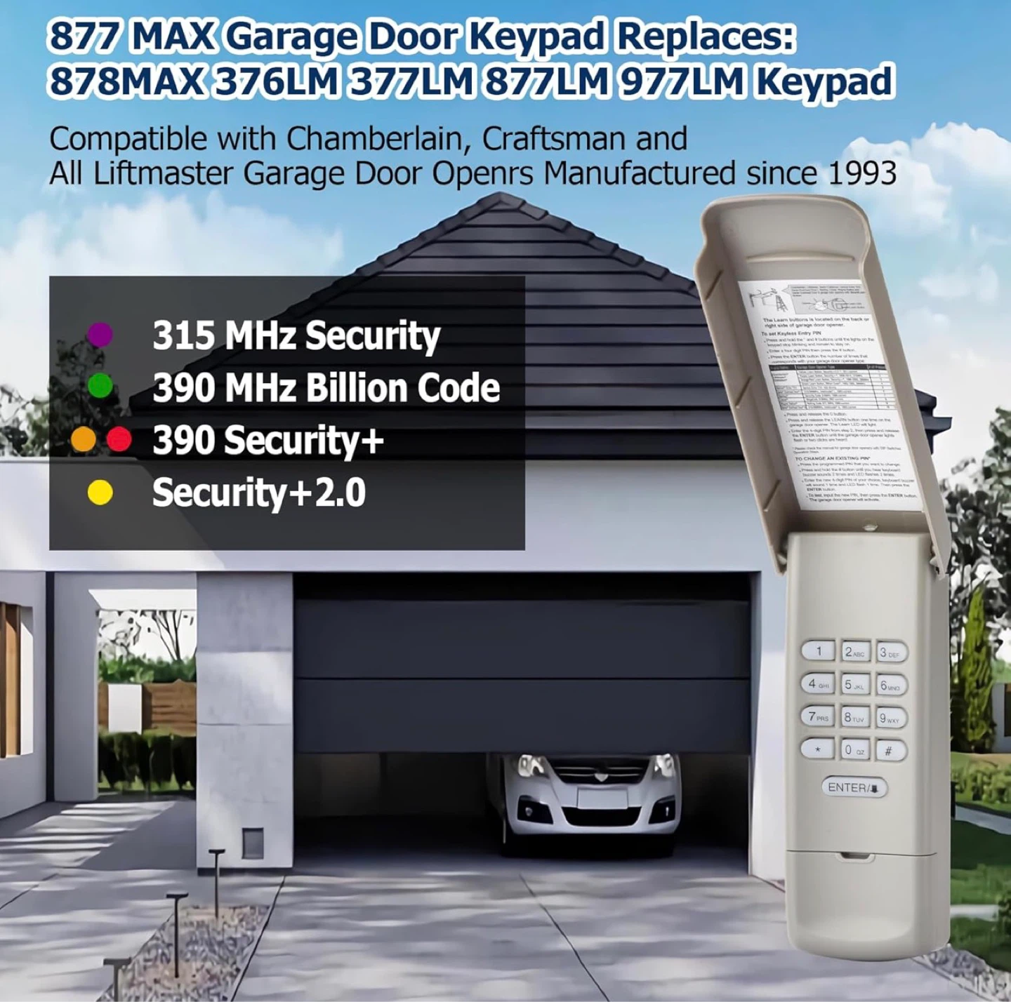 Fifold Garage Door Opener Keypad 877MAX Wireless - photo 2