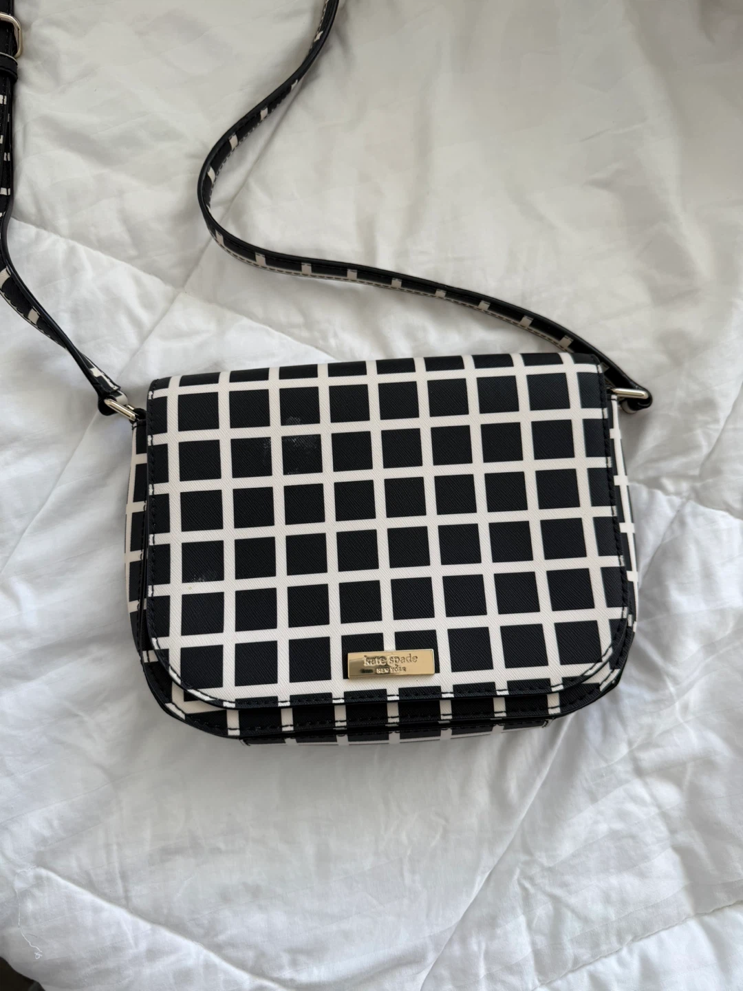 Kate Spade Black & White Checkered Crossbody Bag