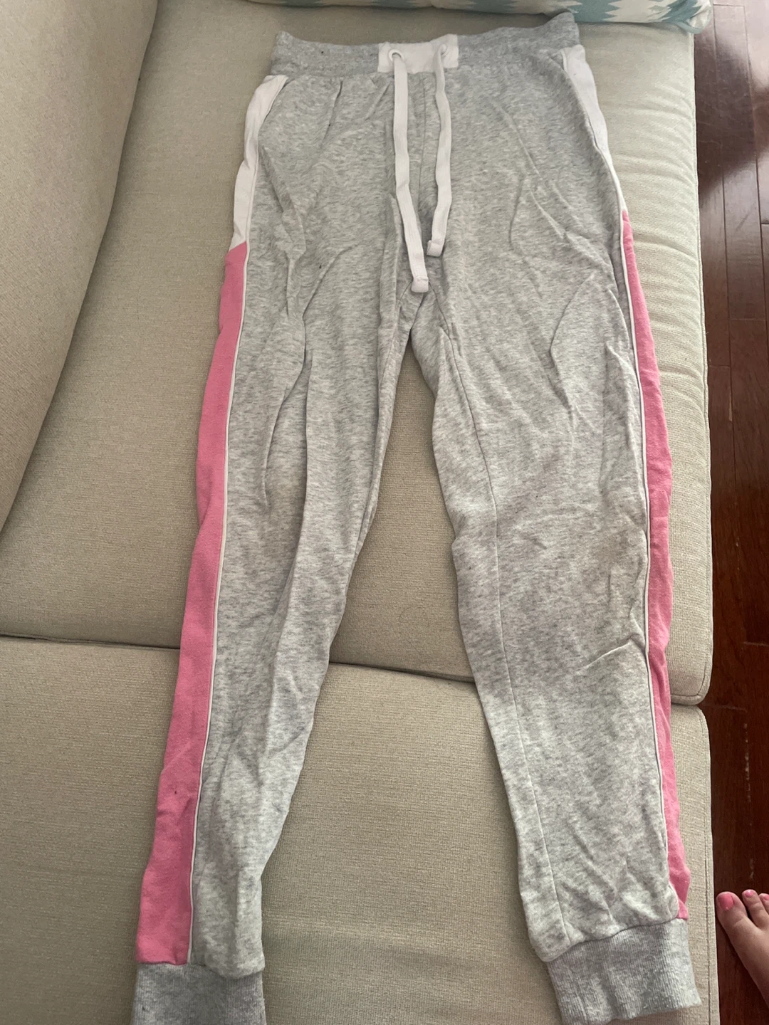 Grey Jogger Pants with Pink and White Stripe