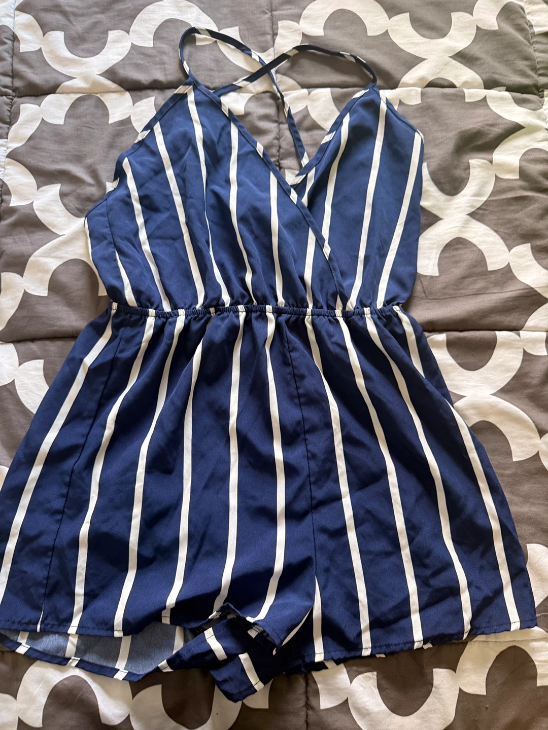 Blue and White Striped Romper