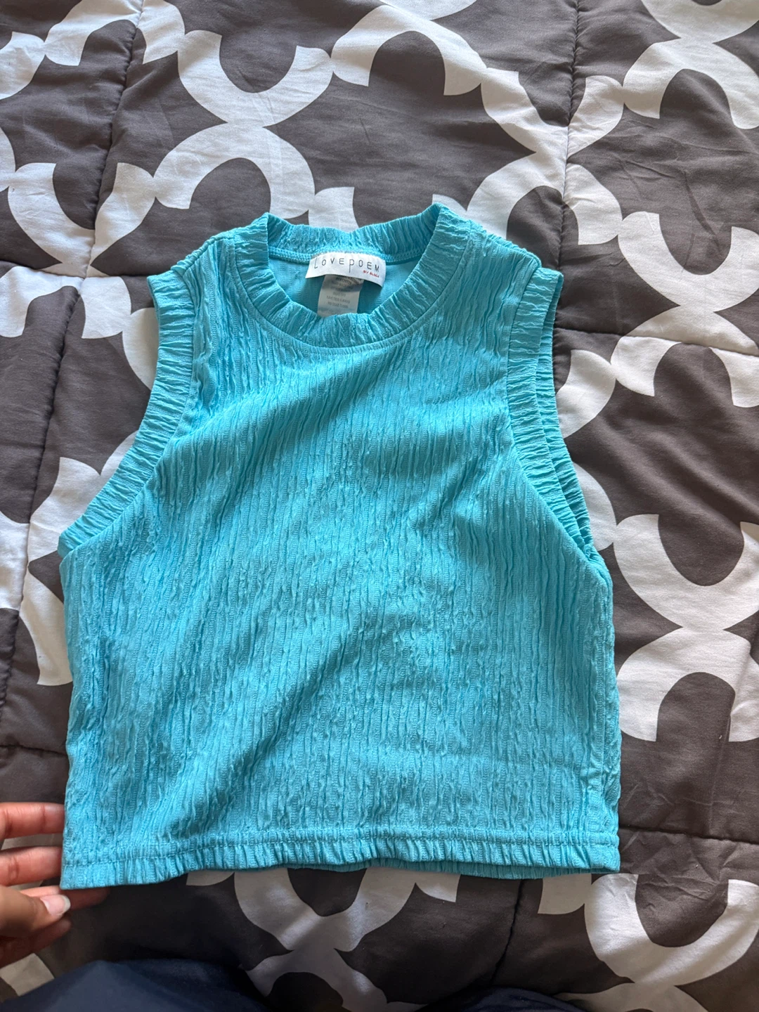 LOVEPOEM Blue Textured Sleeveless Crop Top
