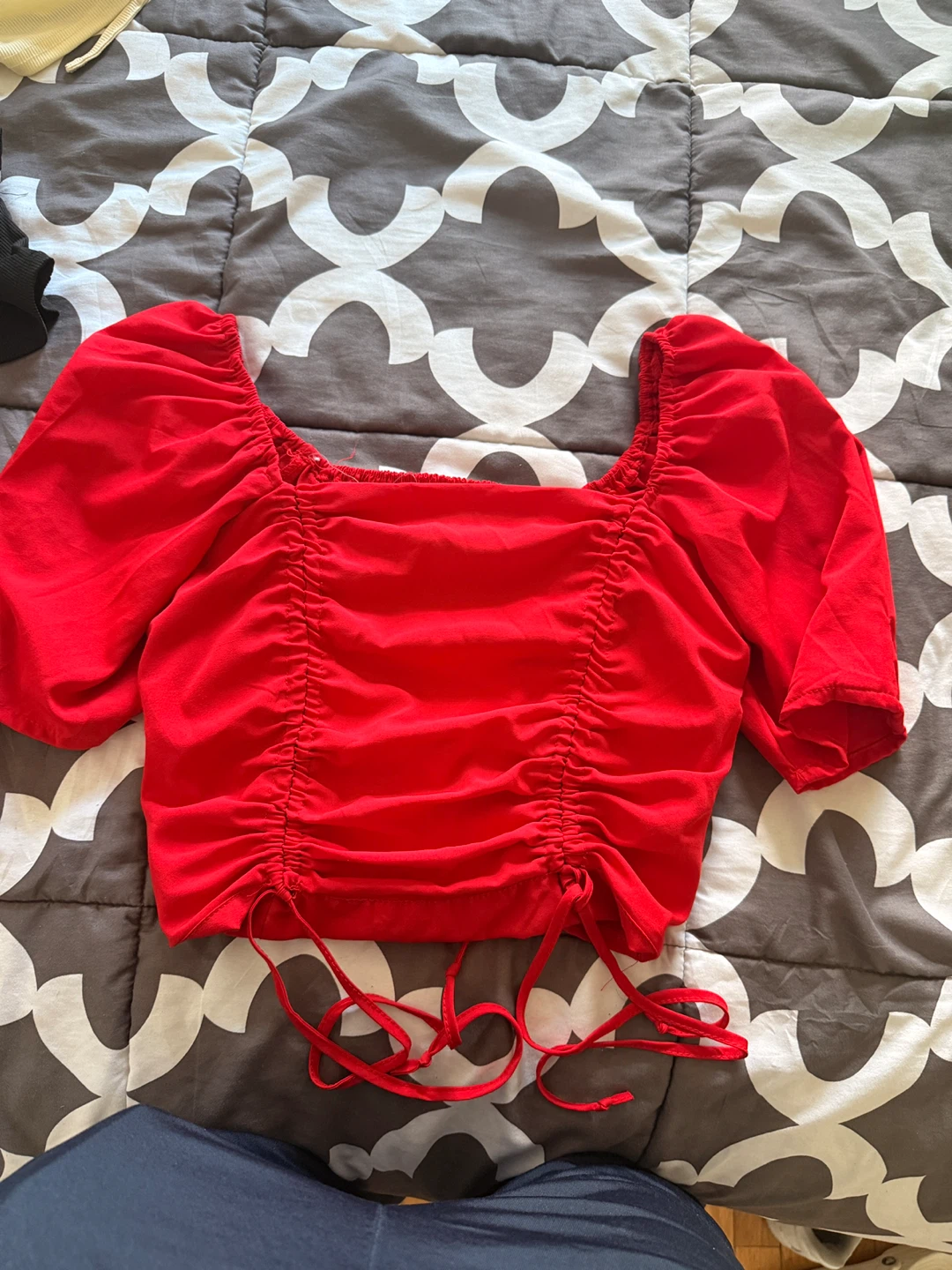Red Ruched Drawstring Crop Top