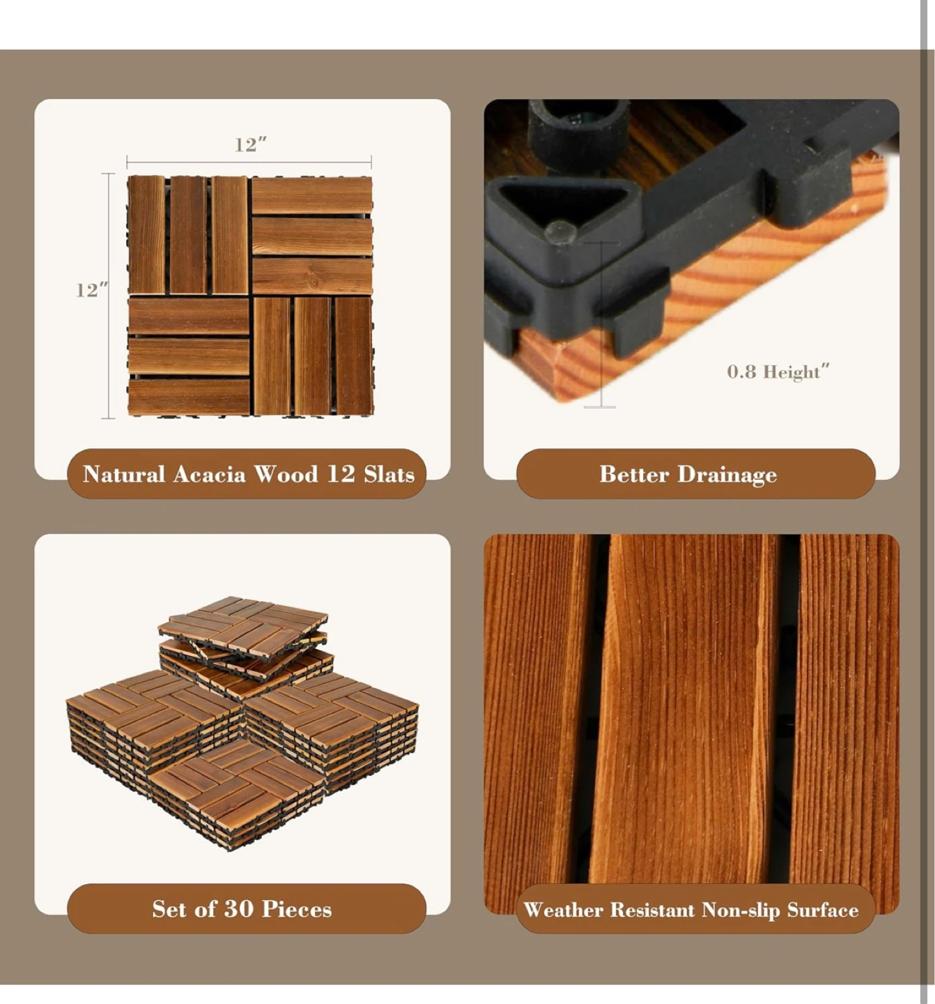 30pc Acacia Wood Deck Tiles 12"x12" - photo 2