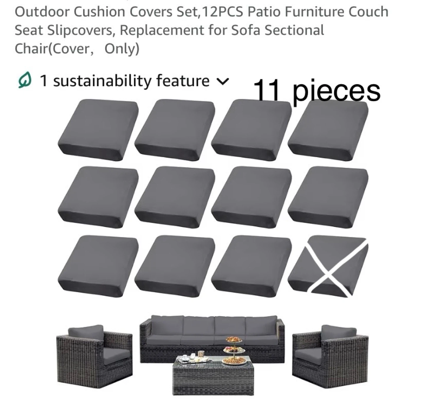 New Outdoor Cushion Covers Set - 11 Pieces