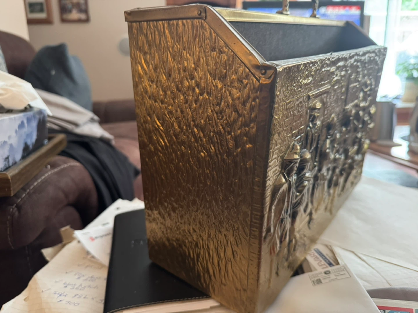 Vintage Brass Embossed Magazine Holder - photo 2