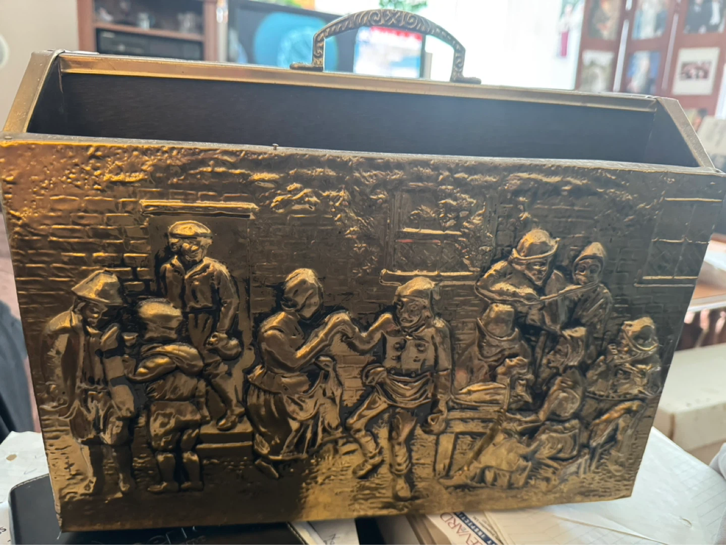 Vintage Brass Embossed Magazine Holder