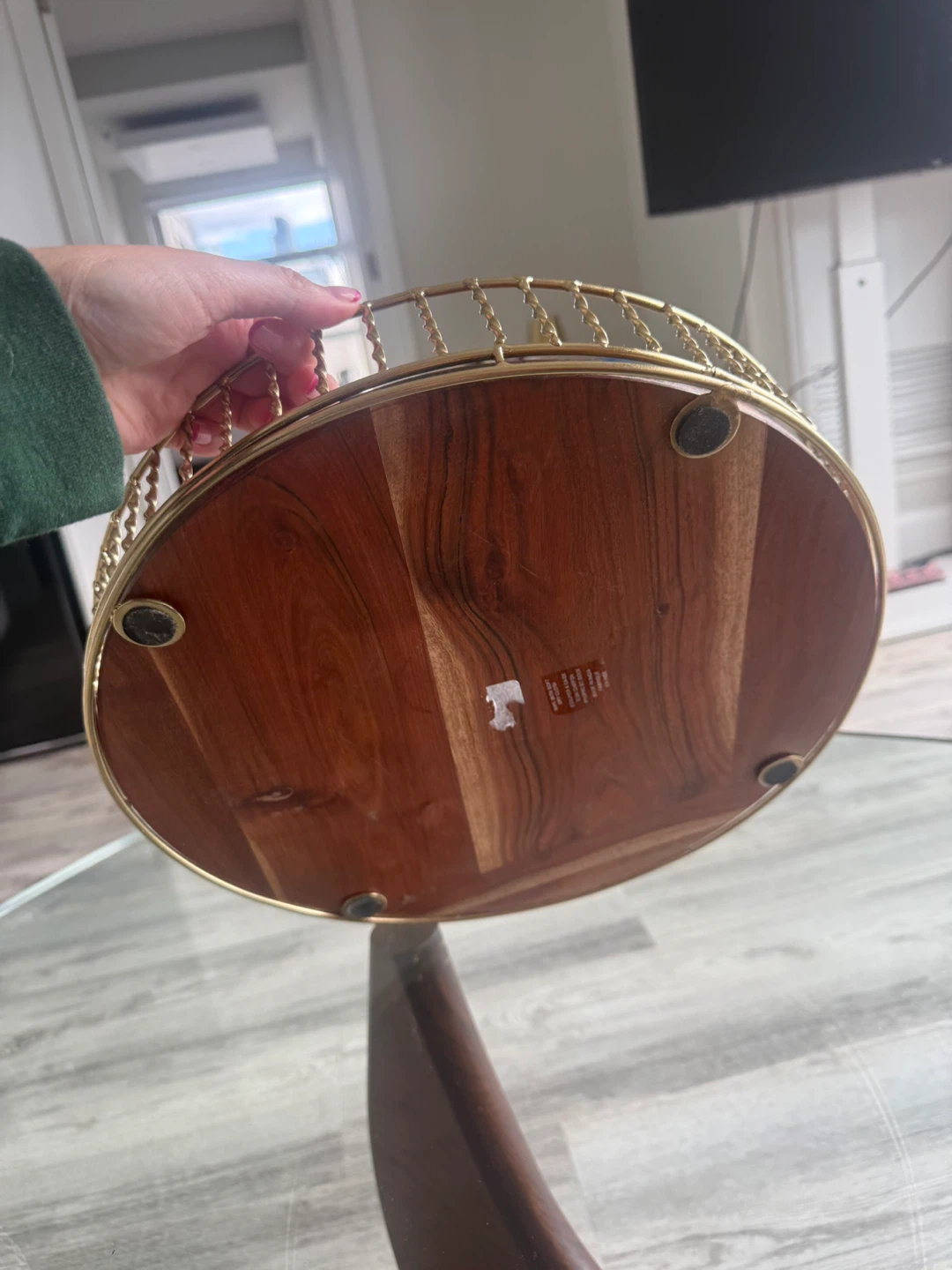 Round Decorative Tray with Wood and Metal Accents - photo 3