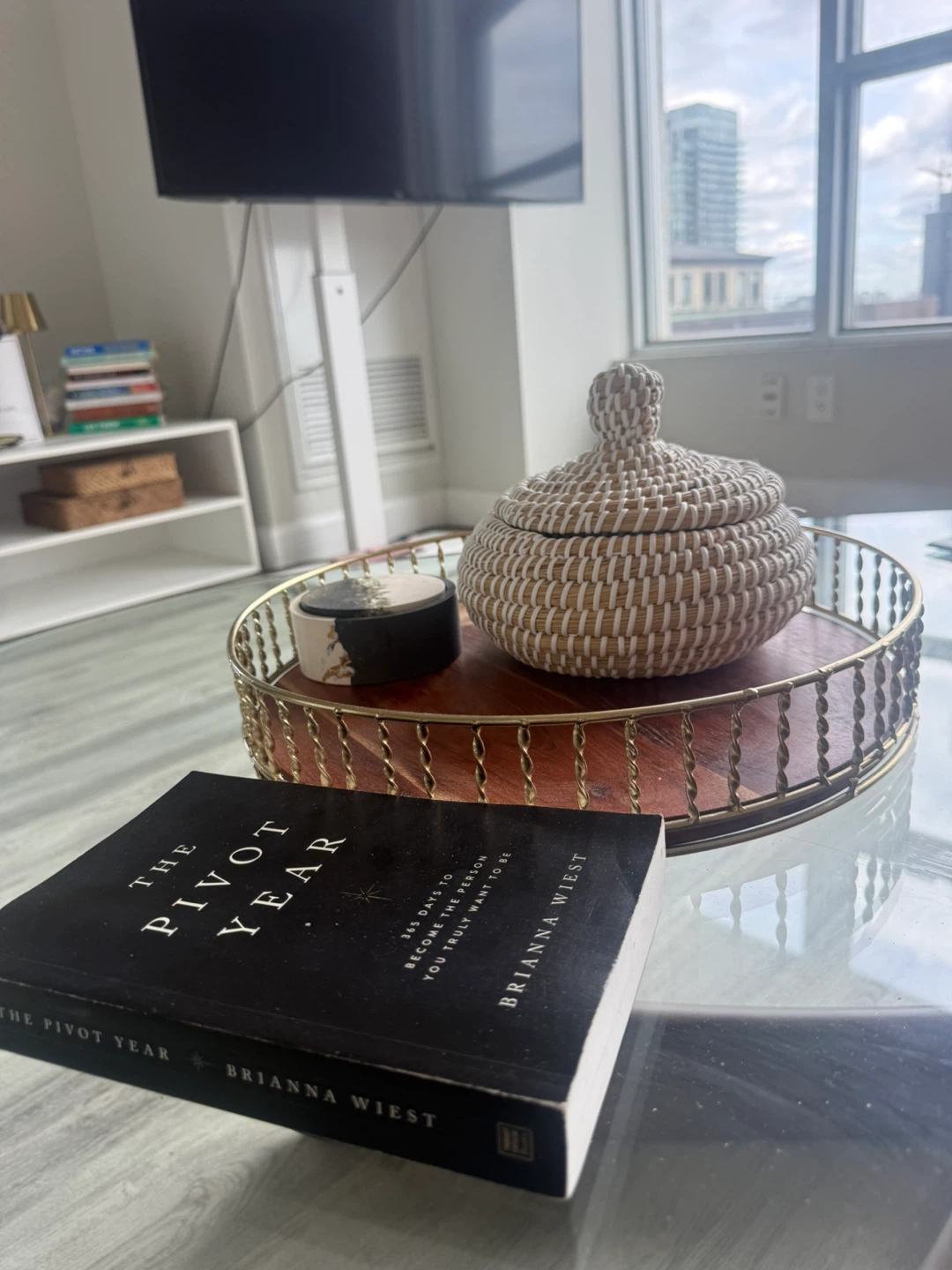 Round Decorative Tray with Wood and Metal Accents - photo 4