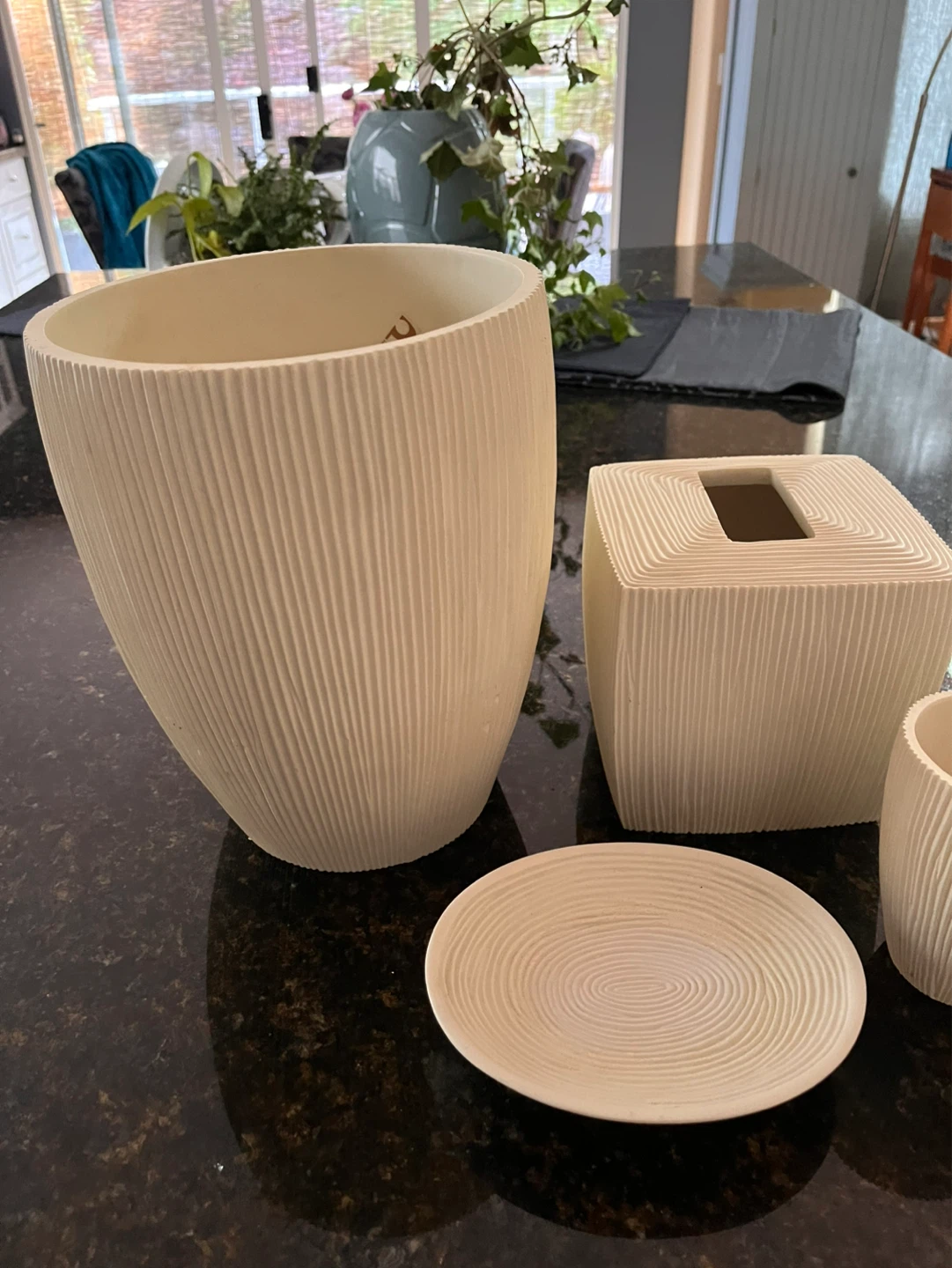 Cream Textured  waste basket and Tissue Box Set - photo 2