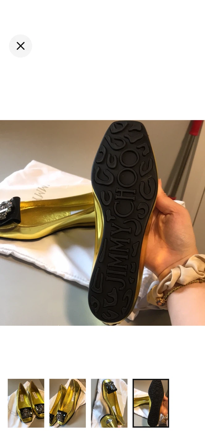NEW !! Jimmy Choo Gold Metallic Flats with Embellishment - photo 3