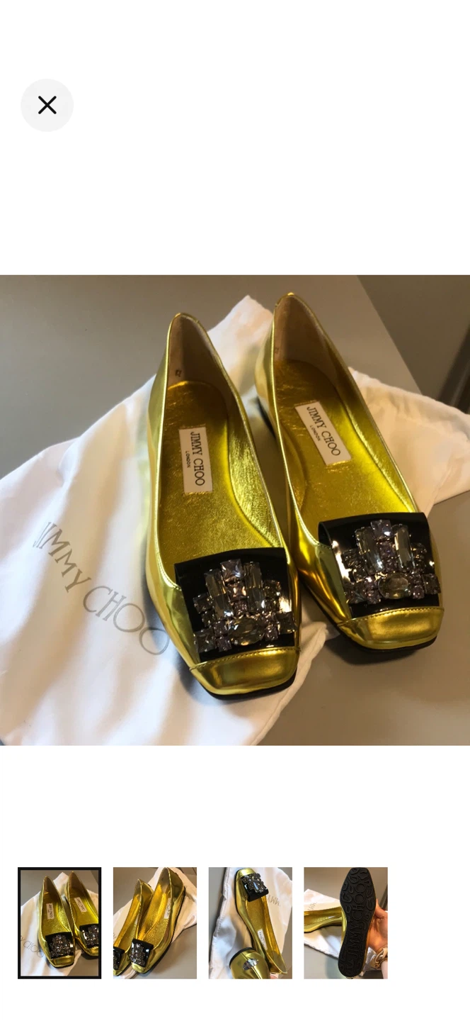 NEW !! Jimmy Choo Gold Metallic Flats with Embellishment