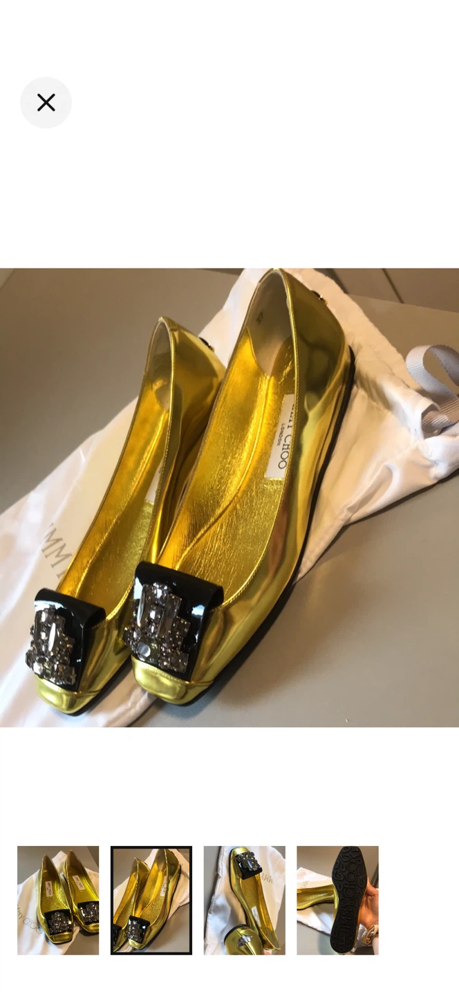 NEW !! Jimmy Choo Gold Metallic Flats with Embellishment - photo 2