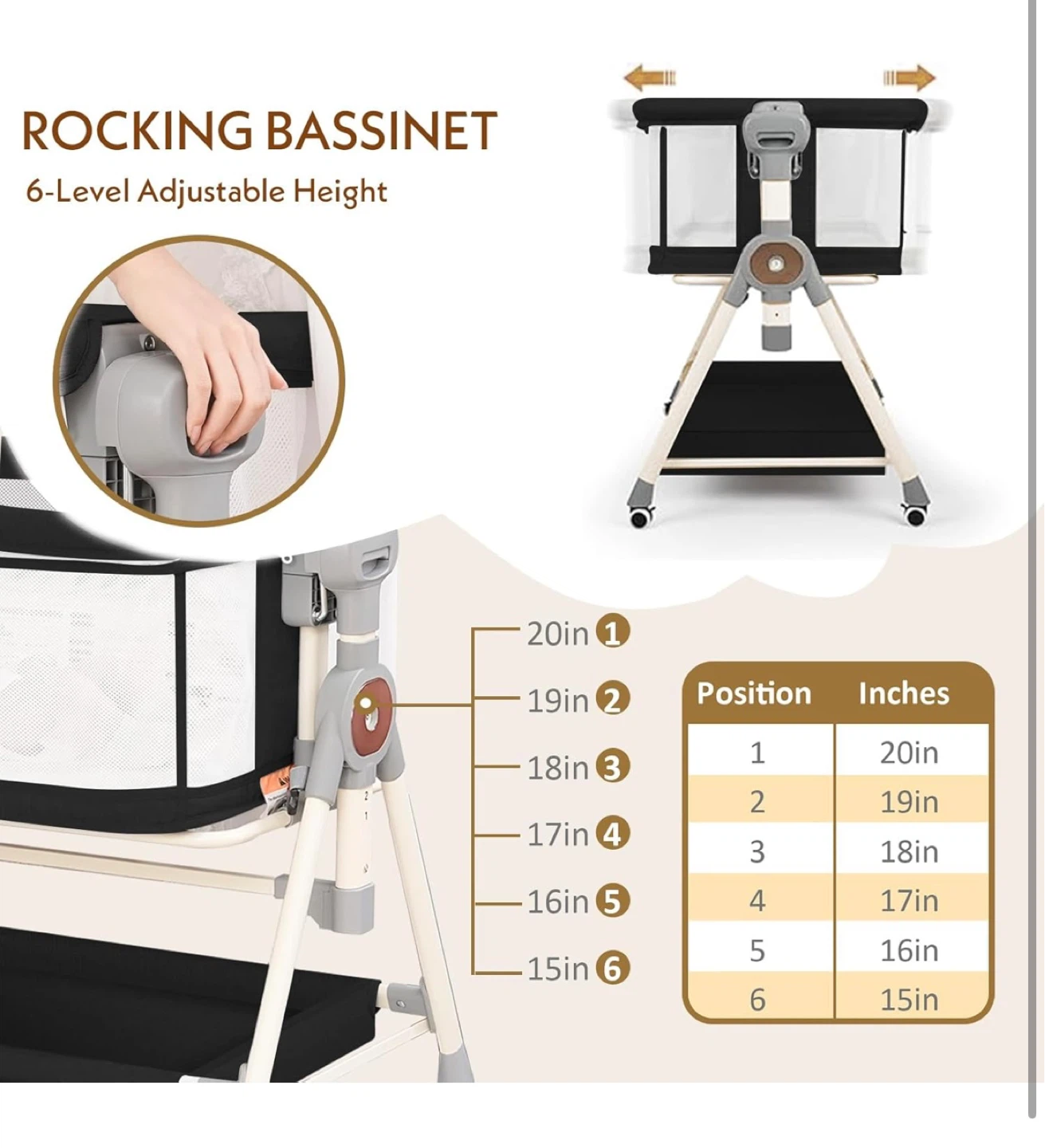 Rocking Bassinet - 6-Level Adjustable Height - photo 4