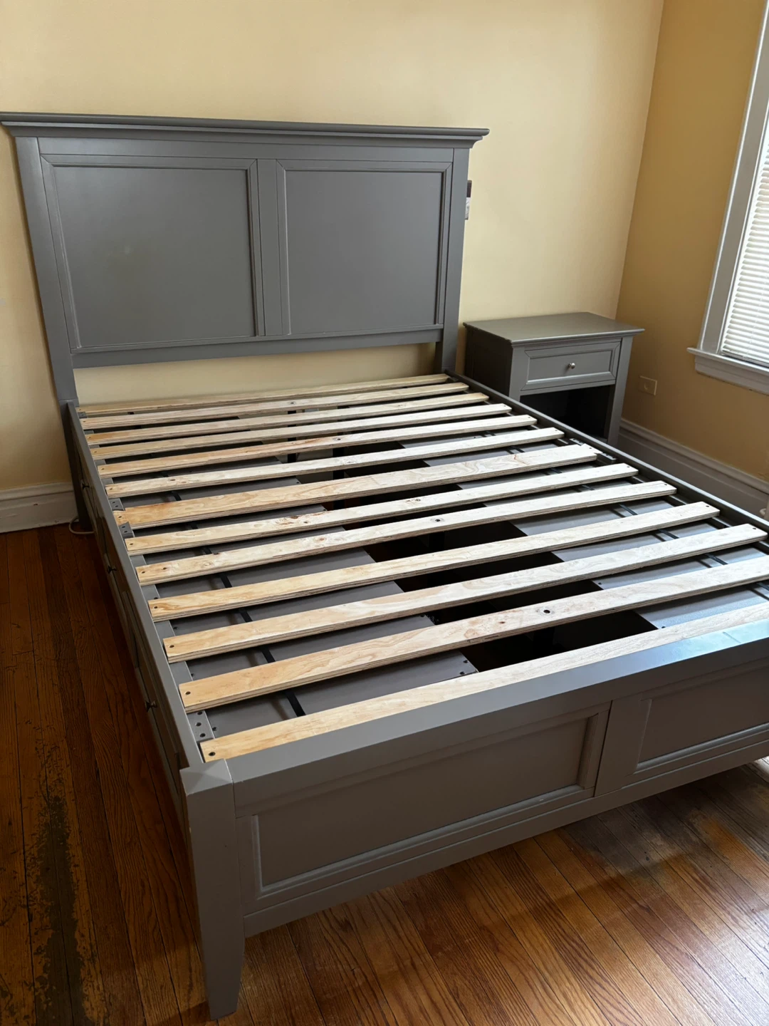 Full Gray Queen Bed Frame with Drawers