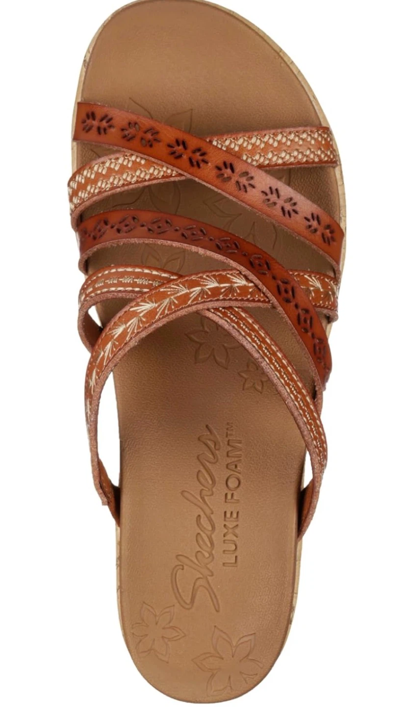 Skechers Women's Wedge Sandals Brown Leather Strappy Cork Size 7 - photo 3