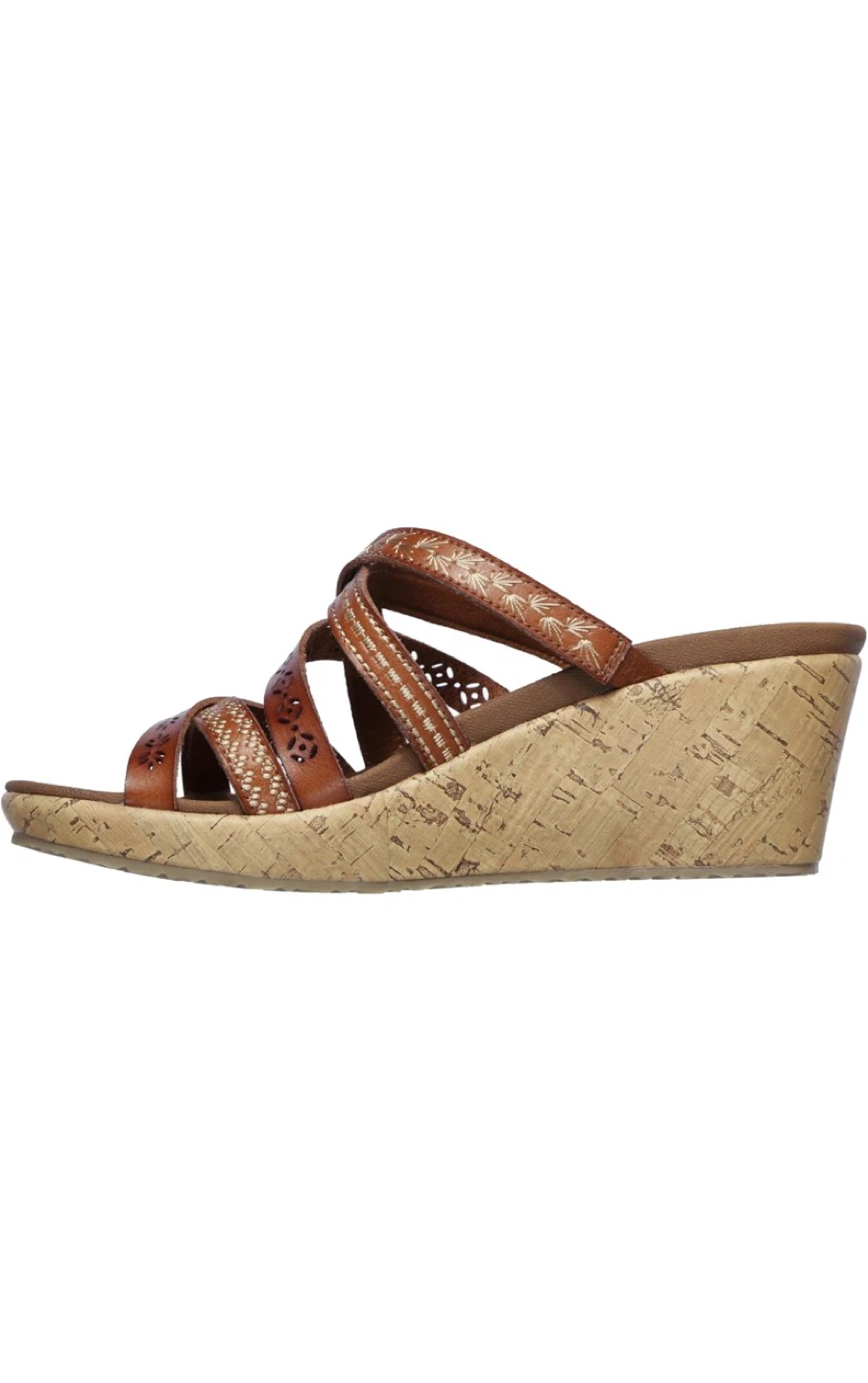 Skechers Women's Wedge Sandals Brown Leather Strappy Cork Size 7 - photo 2