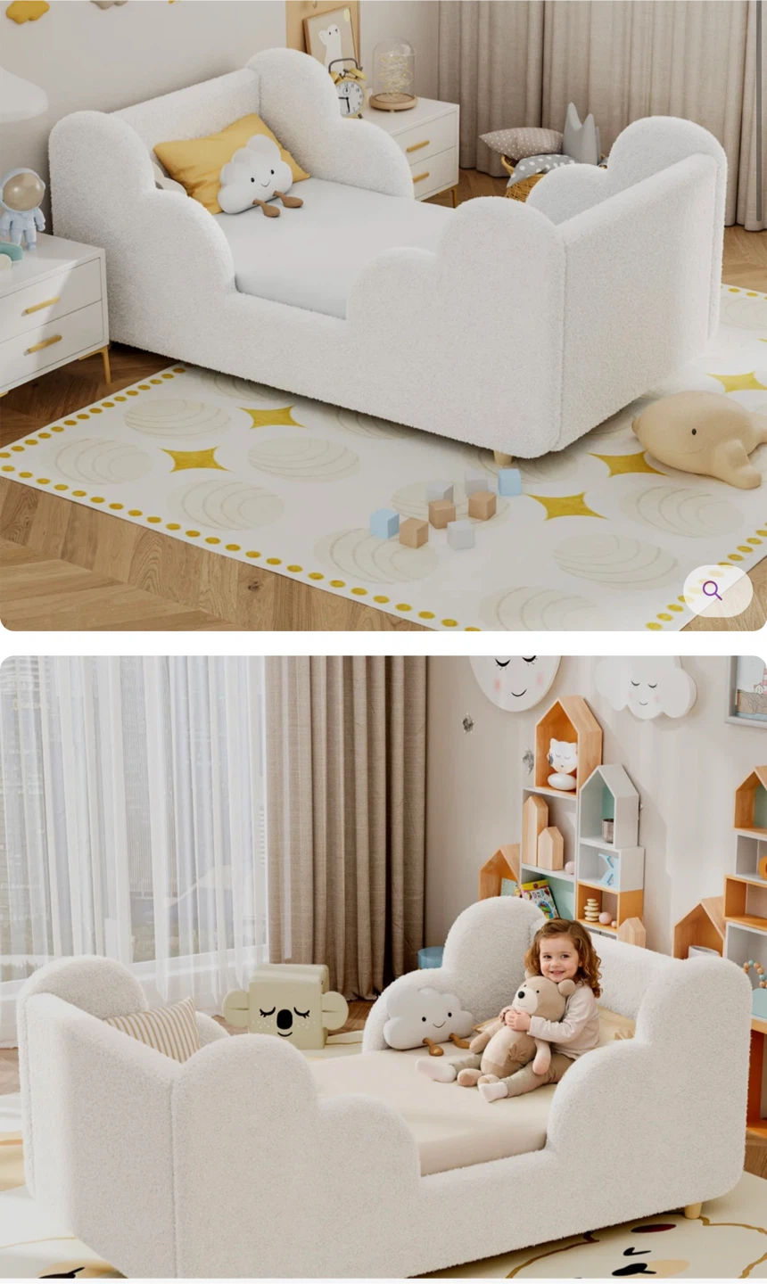 Meulbaty Crib Size Toddler Bed - White Boucle Fabric - photo 2