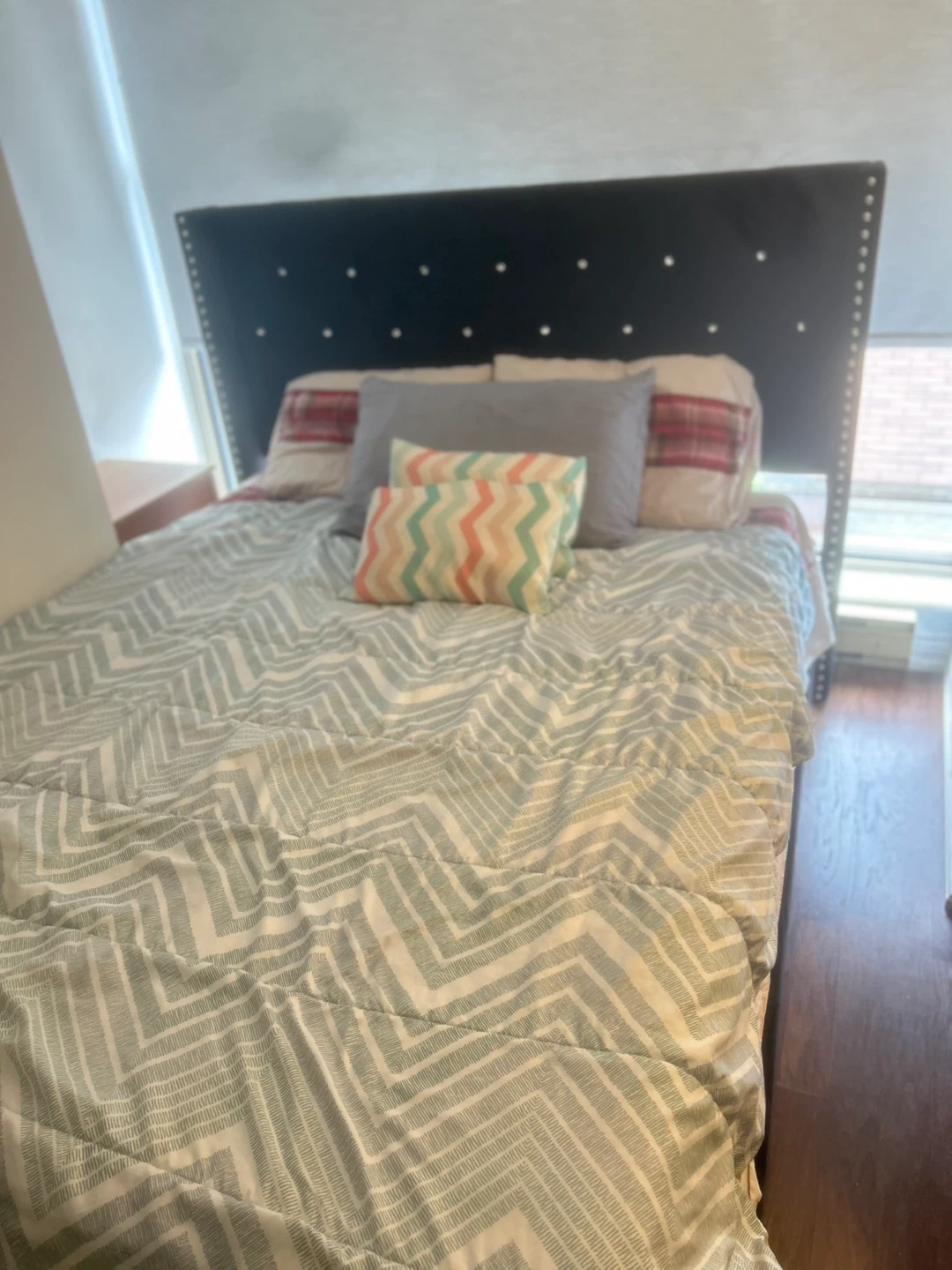 Black Upholstered Headboard with Studs