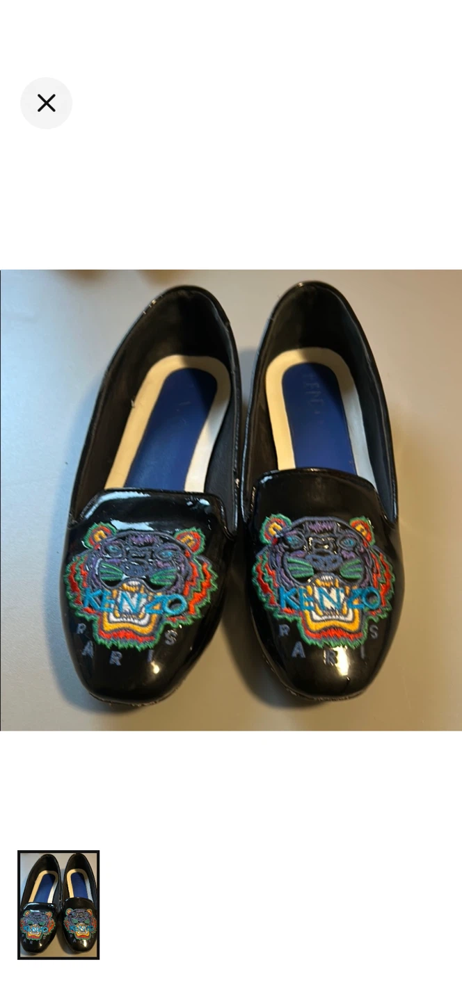 Kenzo Paris Black Patent Loafers with Tiger Embroidery