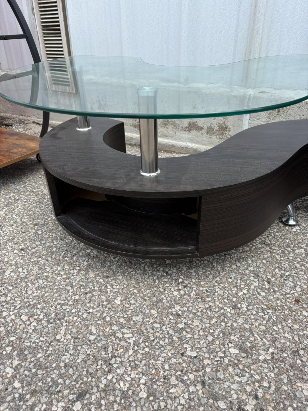Glass and Dark Wood S-Shaped Coffee Table - photo 2