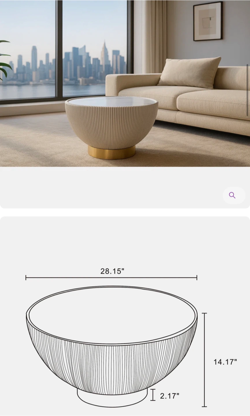 Fluted Coffee Table with Marble Top - photo 2