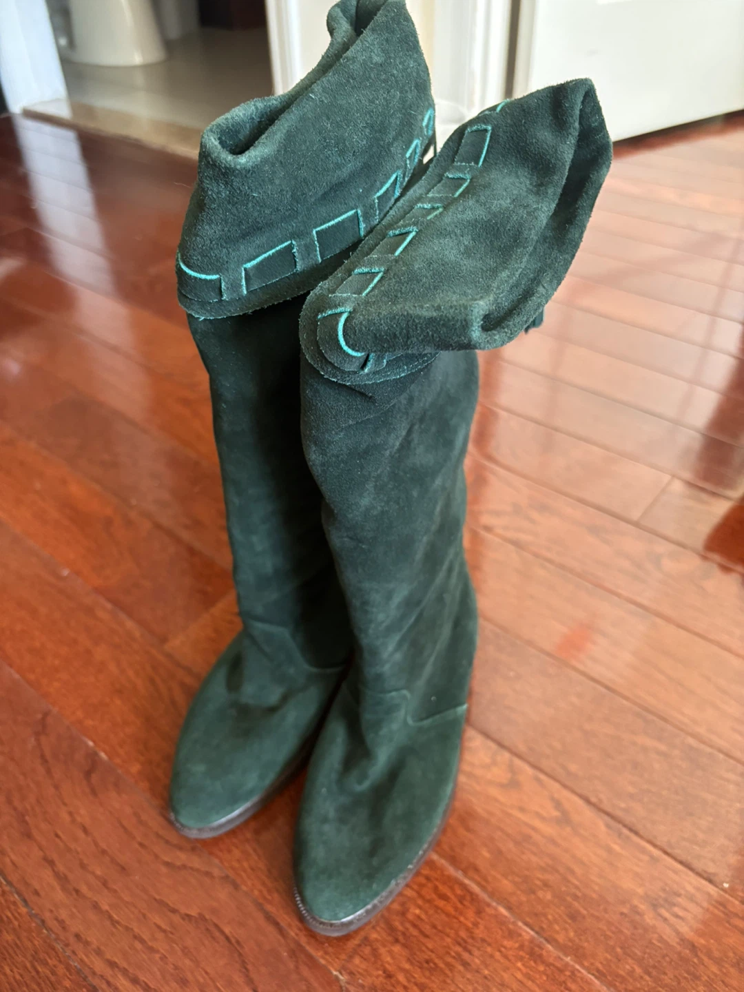 Dark Green Suede Boots Made in Japan