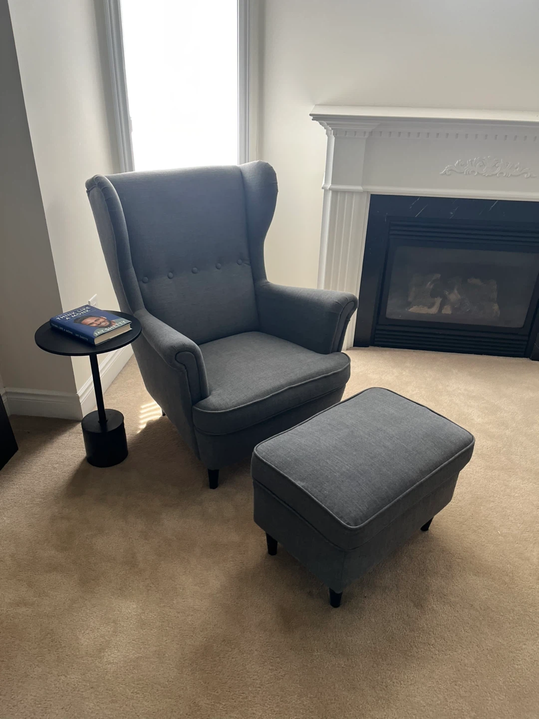 Grey Wingback Chair with Ottoman