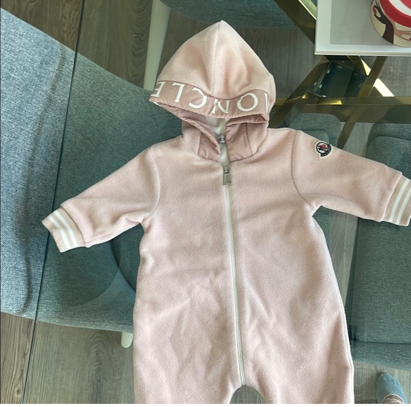 Moncler Baby Snowsuit Bunting Pink Fleece Hooded Zip Size 6M