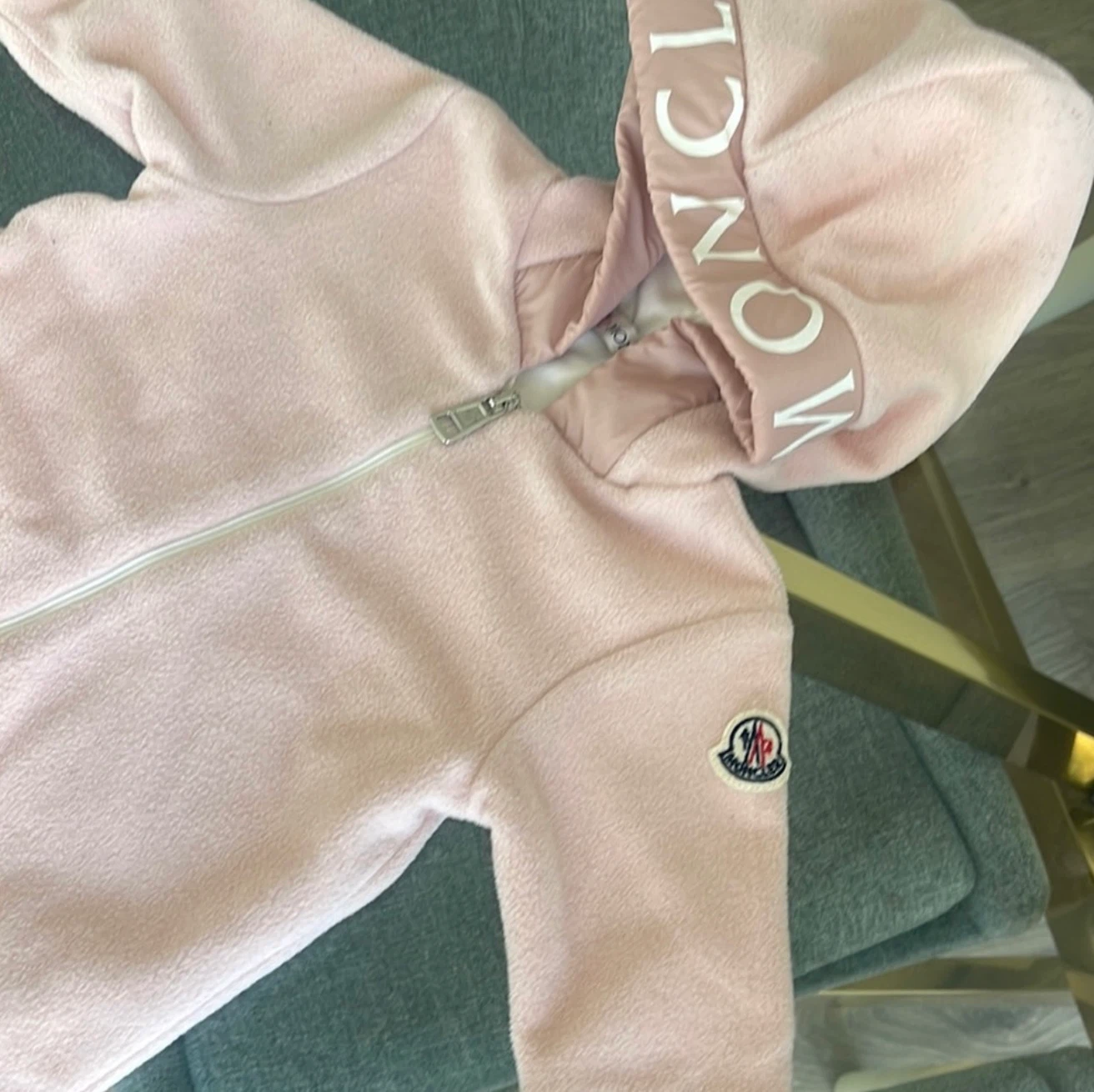 Moncler Baby Snowsuit Bunting Pink Fleece Hooded Zip Size 6M - photo 3
