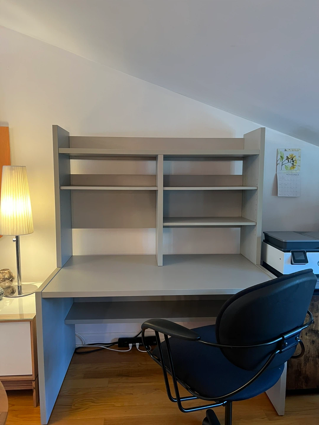 Gray Desk with Hutch and Shelving