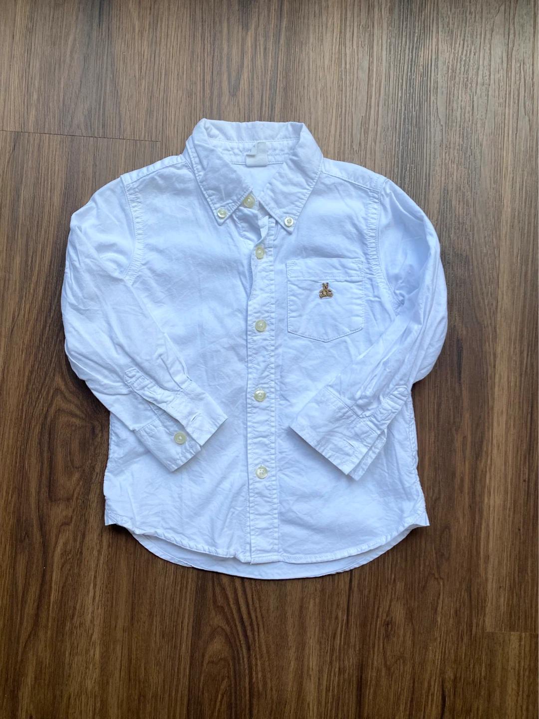Baby Gap White Button-Up Shirt with Teddy Bear Embroidery