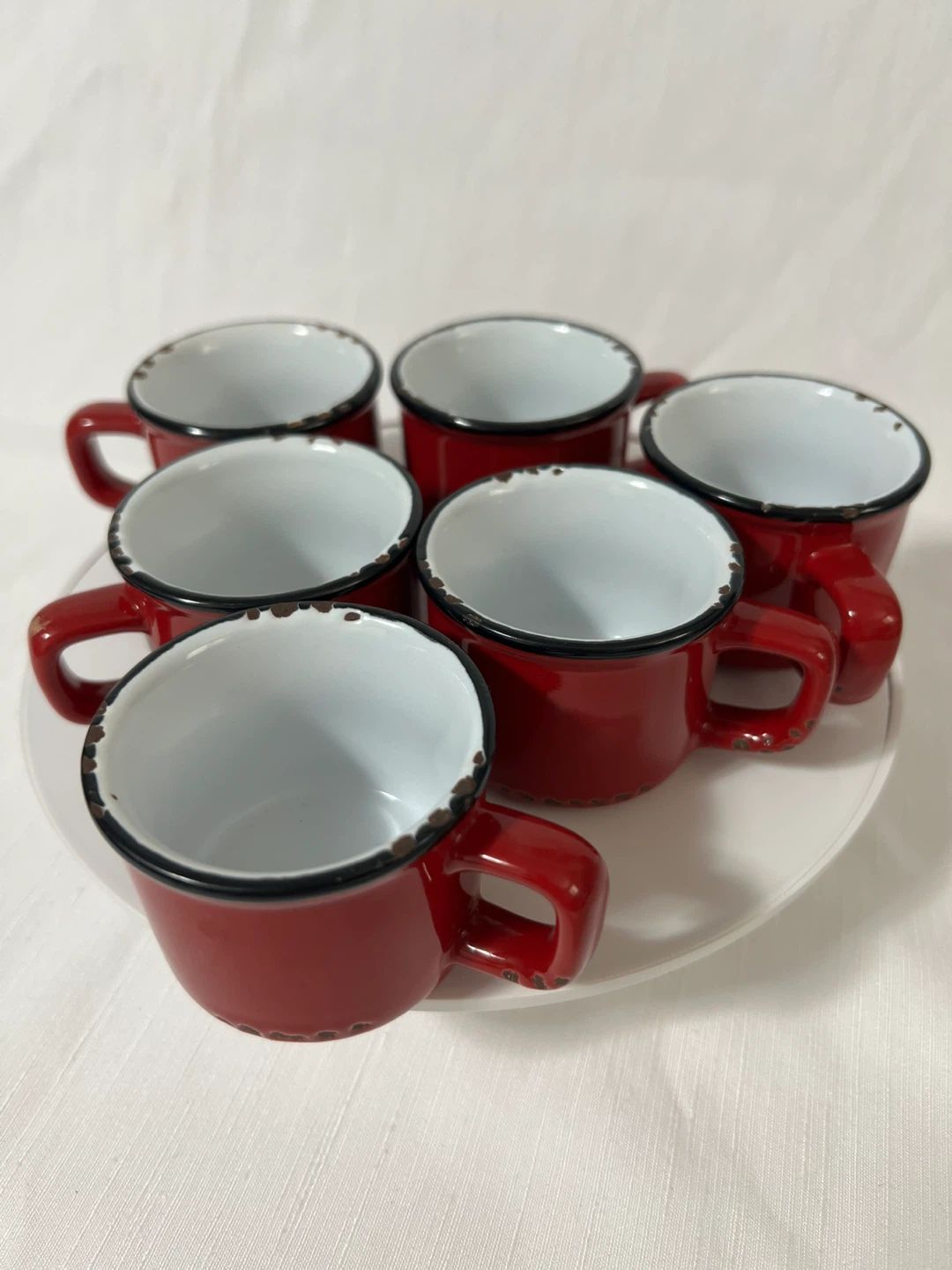 Retro style Set of 6 Red Enamel espresso Mugs