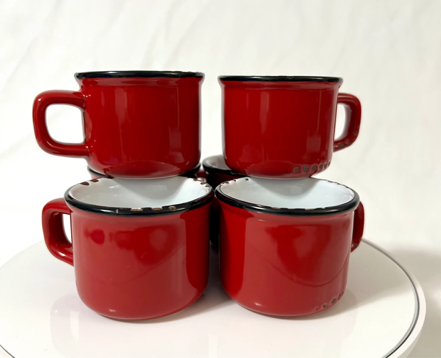 Retro style Set of 6 Red Enamel espresso Mugs - photo 4