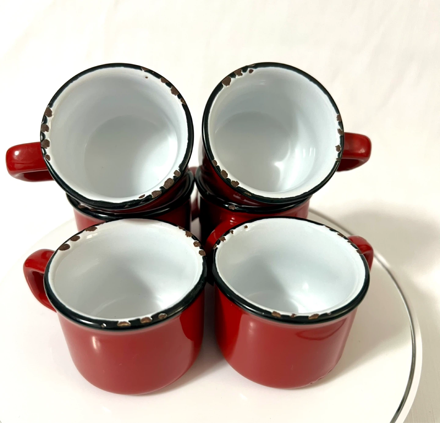 Retro style Set of 6 Red Enamel espresso Mugs - photo 3