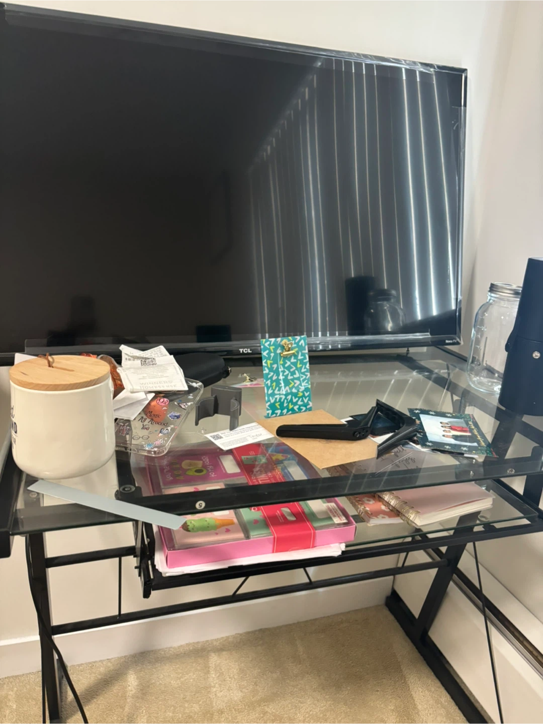 Glass Top Desk with Metal Frame